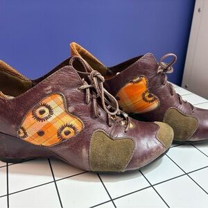 Vintage Lace-Up Wedges with Plaid Accents